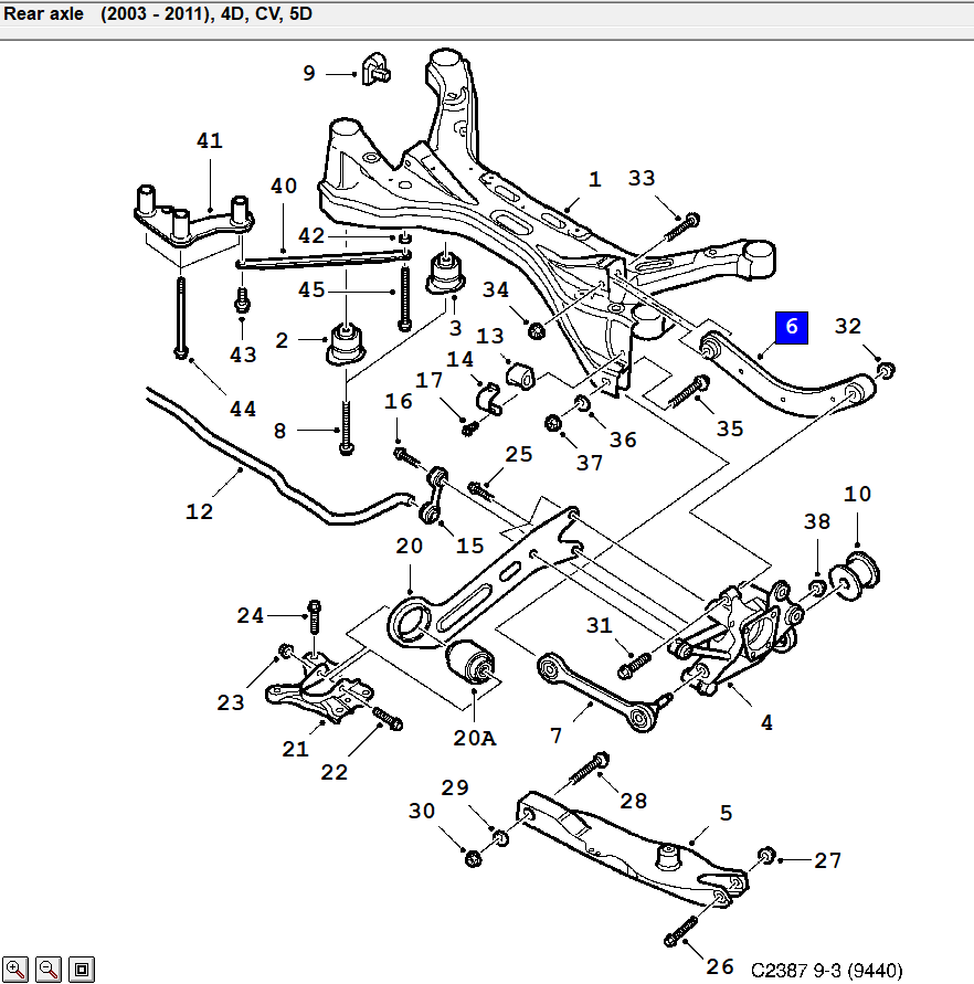 SAAB 9-3 galinės pakabos schema
